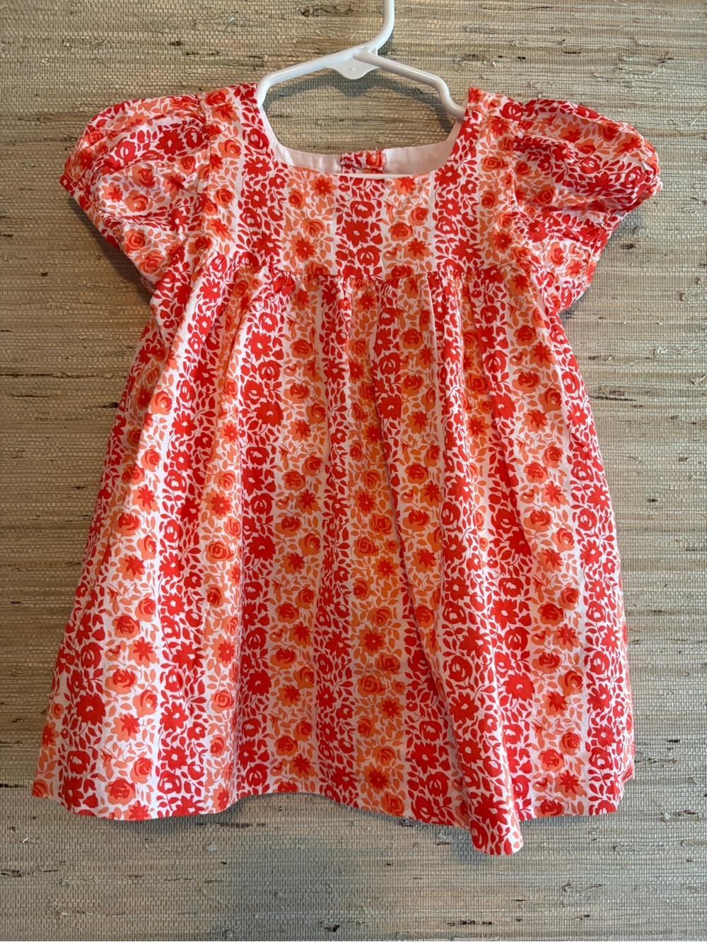 Janie and Jack Coral and Orange Floral Puff-Sleeve Cotton Dress